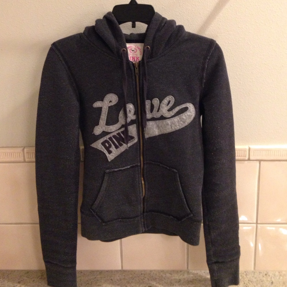 Vintage 90's Y2K Victoria's Secret Love Pink hooded zip up fitted sweatshirt